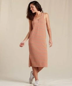 Toad&Co WOMENS W's Henley Midi Tank Dress- Rust Stripe