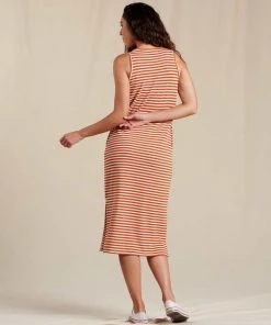 Toad&Co WOMENS W's Henley Midi Tank Dress- Rust Stripe