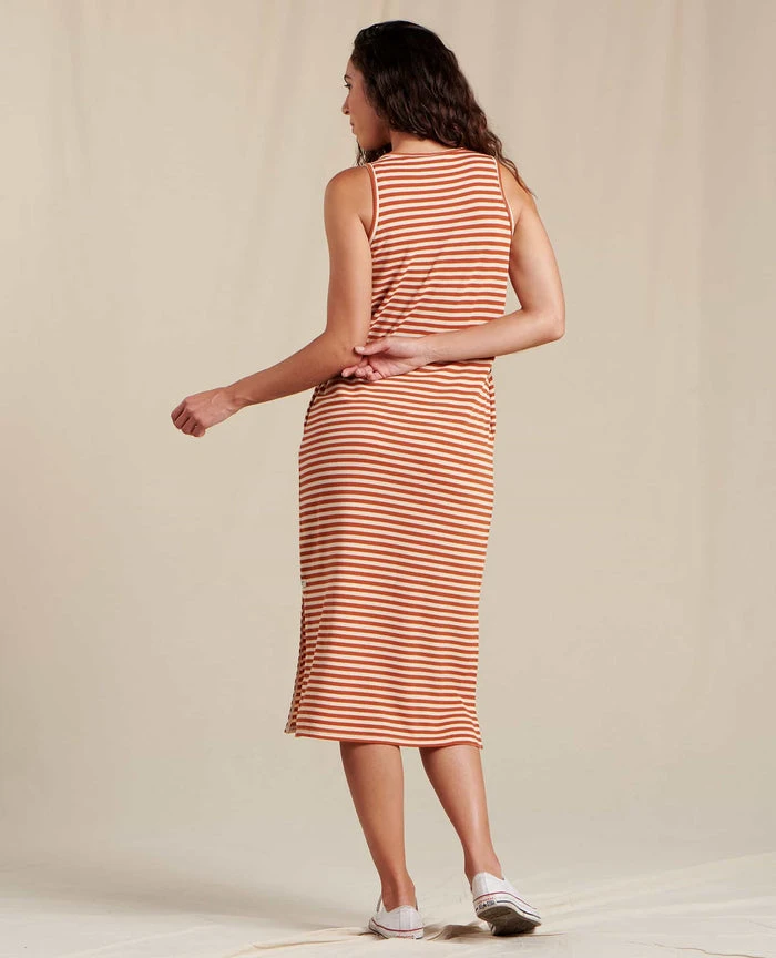 Toad&Co WOMENS W's Henley Midi Tank Dress- Rust Stripe 2 Toad&Co WOMENS W's Henley Midi Tank Dress- Rust Stripe
