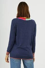 Zaket & Plover W's Stripe V Sweater - Denim WOMENS