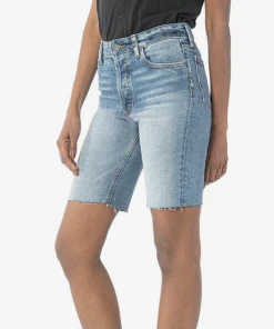 Kut Denim WOMENS Margot High Rise Long Short - Hidden Button Positive Wash
