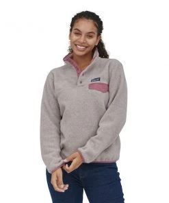 Patagonia W's Lightweight Synchilla® Snap-T® Fleece Pullover - Oatmeal Heather/ Light Star Pink WOMENS